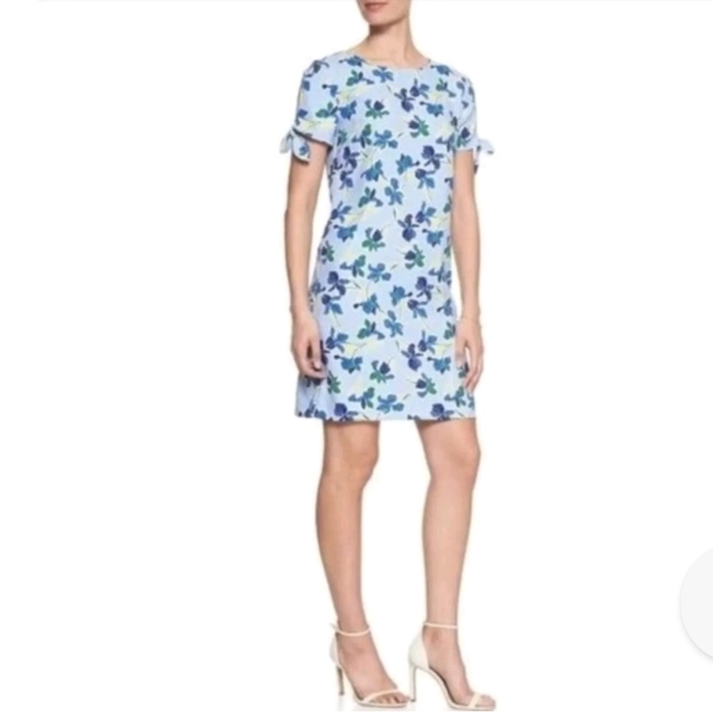 Banana Republic Floral Split Tie-Sleeve Shift Swing Dress Women's M Petite